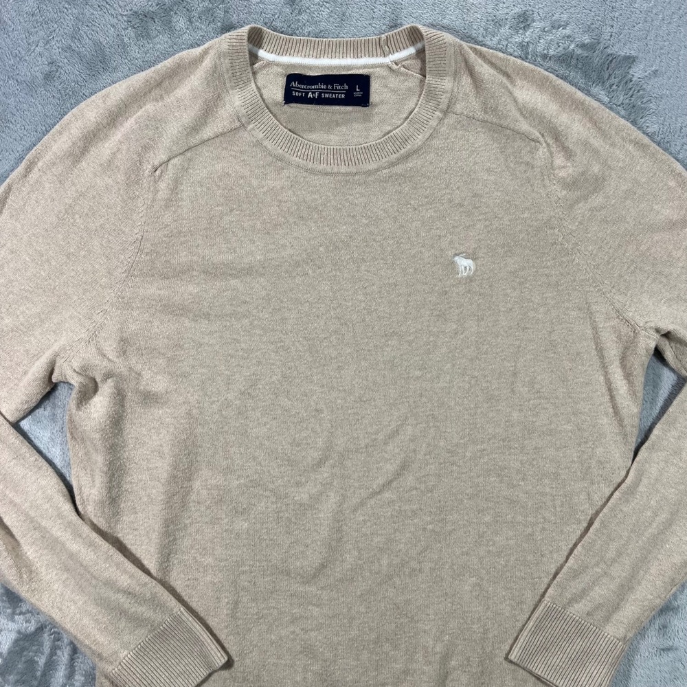 Abercrombie & Fitch Sweater Mens Large Tan Soft AF Cotton Cashmere Blend Preppy